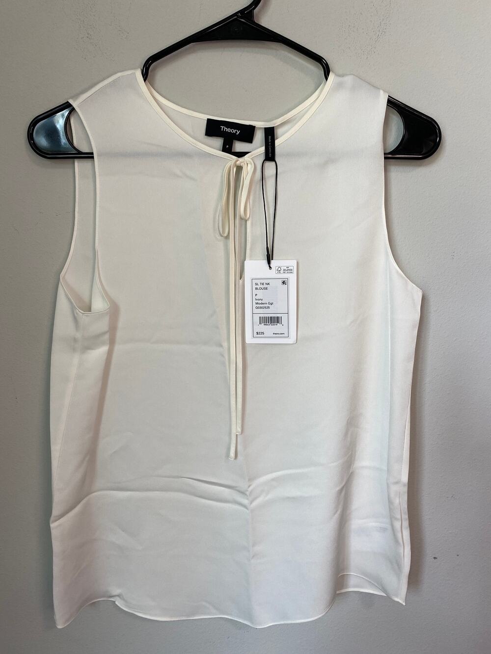 New Theory Sleeveless Tie Neck Blouse Ivory Size P / XS